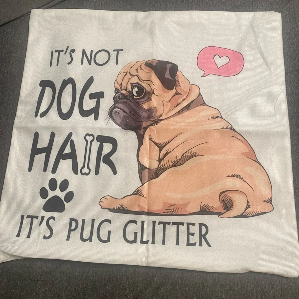 Pug Glitter Dog Hair Pillow Cover- White